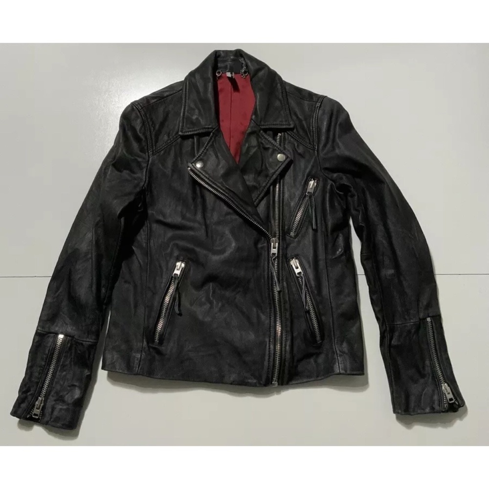 Top shop Top Shop Rosemary Goat Skin Leather Black Motorcycle Biker Jacket SZ 6